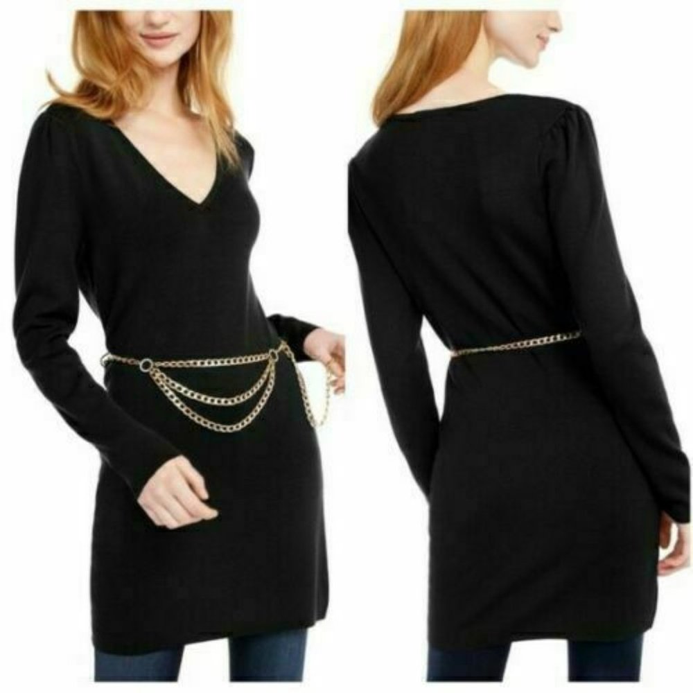 NWT INC Women's Gold-Tone Chain-Belt Sweater Tunic